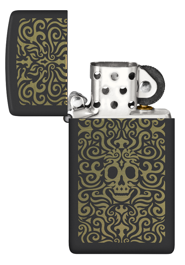 Zippo Slim Medusa Skull Design, Black Matte Laser Engraved Lighter #48564