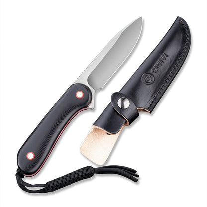 CIVIVI Elementum Fixed Blade Knife + Black Leather Sheath + Paracord #C2104A
