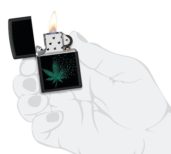 Zippo Cannabis Leaf Fading Away Black Light Design, Black Matte Lighter #48677