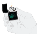Zippo Cannabis Leaf Fading Away Black Light Design, Black Matte Lighter #48677