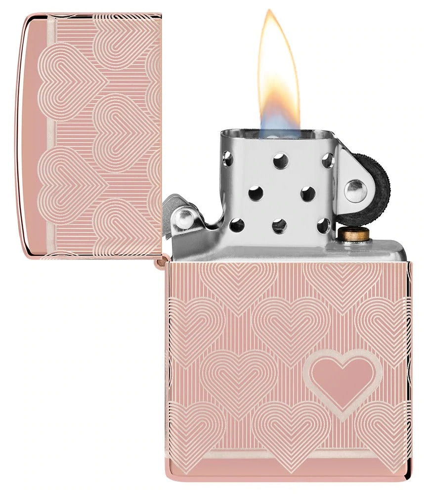 Zippo Heart Design, Laser 360° High Polish Rose Gold Lighter #49811