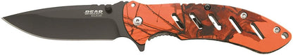 Bear & Son 817 Combo Set Folding Knife and Sharpener, Orange, Clam Pack #71817