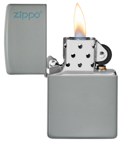 Zippo Flat Grey Base Model with Zippo Logo, Windproof Lighter #49452ZL