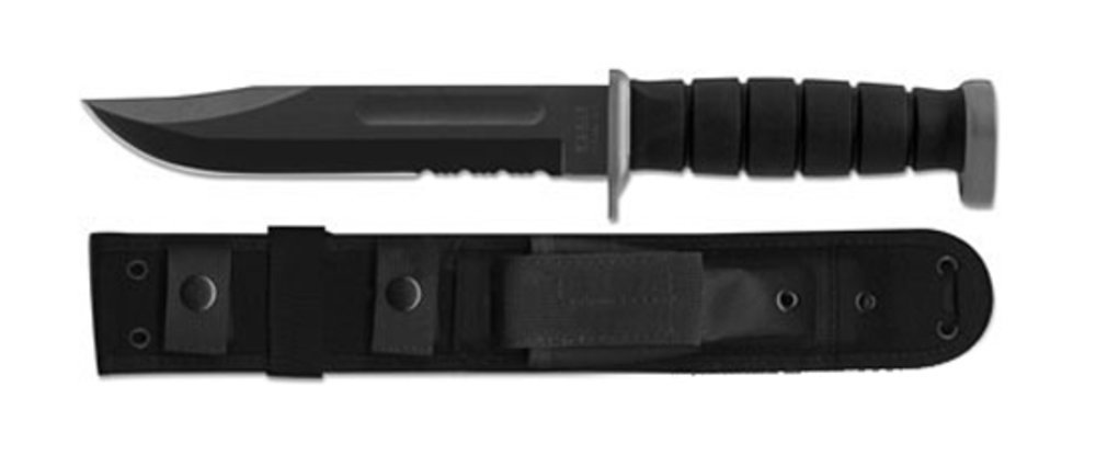 KA-BAR D2 Fighting/Utility Knife, Black Cordura Sheath, Serr Edge #1281