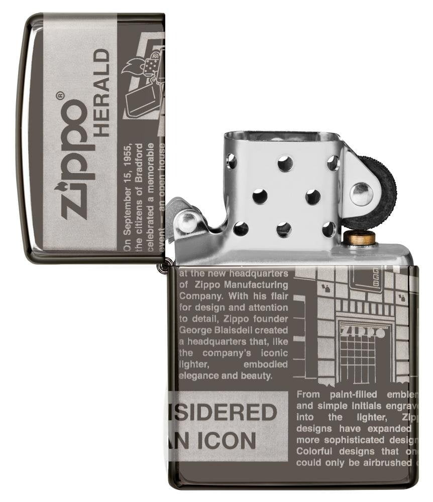 Zippo Newsprint Design, 360° Laser Engraved Black Ice Finish Lighter #49049