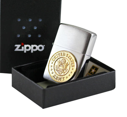 Zippo USA Army Crest Emblem, Brushed Chrome Finish, Genuine Lighter #280ARM