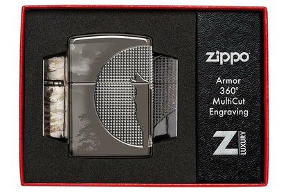 Zippo Wolf Design, Textured 360° Armor Black Ice Finish Windproof Lighter #49353