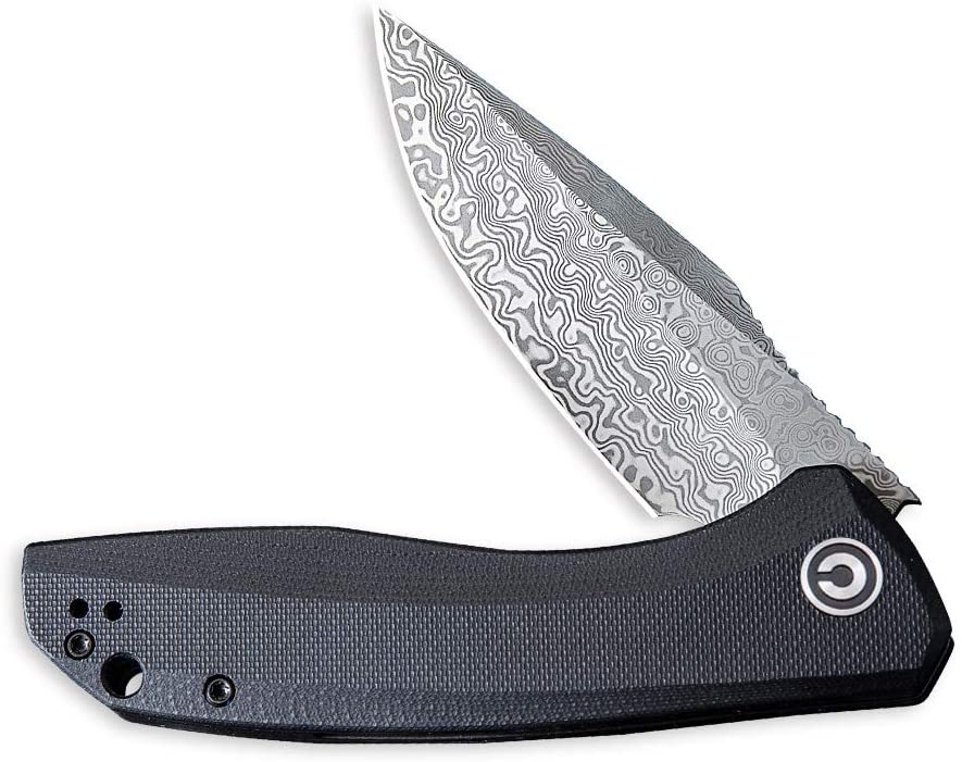 CIVIVI Baklash Knife, Damascus Blade + Black G10 Handle #C801DS