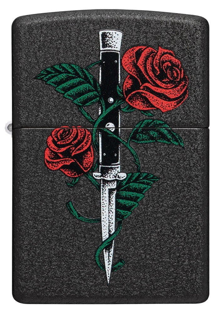 Zippo Rose Dagger Design, Black Crackle Finish Windproof Lighter #49778