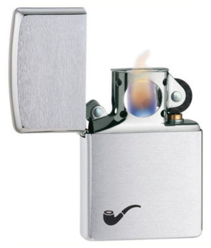 Zippo Pipe Lighter + Pipe Insert, Brushed Chrome Finish Genuine Windproof #200PL