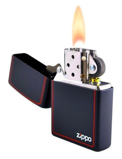 Zippo Red Border with Logo, Black Matte Finish, Genuine Windproof Lighter #218ZB