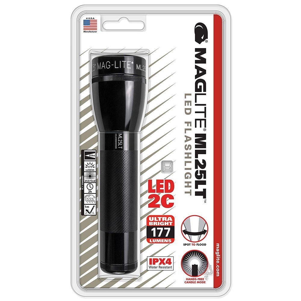 MAGLITE ML25LT, LED Flashlight, 2 Cell C Flashlight, Black #ML25LT-S2016