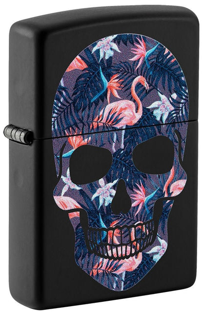 Zippo Flamingo Skulls, Black Matte Finish Windproof Lighter #49771