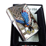 Zippo American Flag Eagle, High Polish Chrome, USA Genuine Lighter #28449