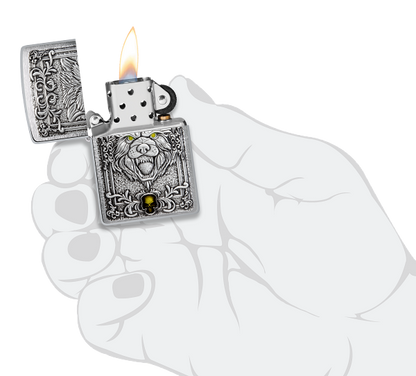 Zippo Wolf Emblem Design, Brushed Chrome Lighter #48690