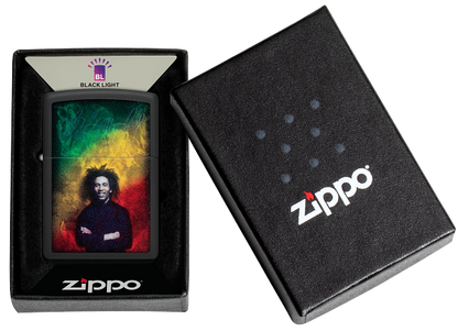 Zippo Bob Marley Black Light Design, Black Matte Lighter #48674