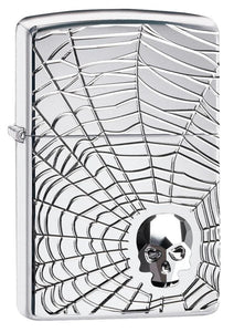 Zippo Spider Web Swarovski Crystal Skull, High Polish Chrome Lighter #29931