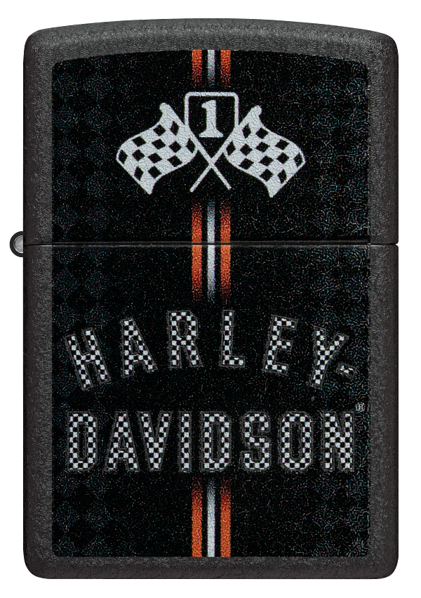 Zippo Harley Davidson Flags Design, Black Crackle Lighter #48558