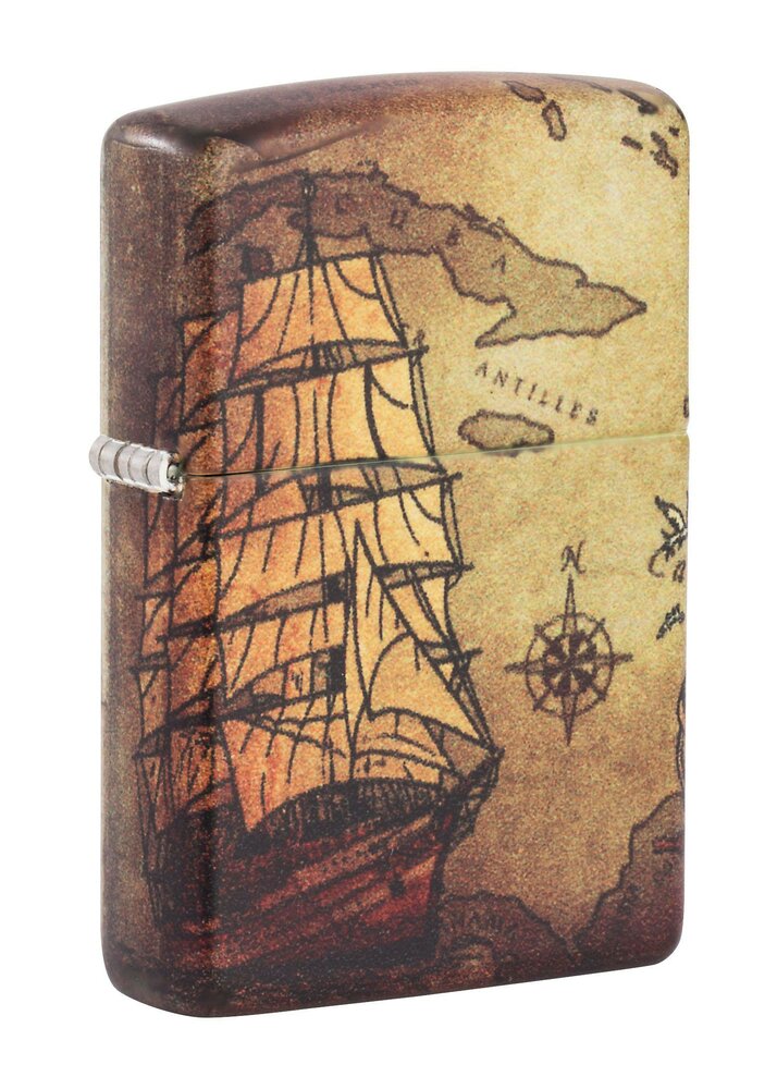 Zippo Pirate Ship Treasure Map, 540° Design, Genuine Windproof Lighter #49355