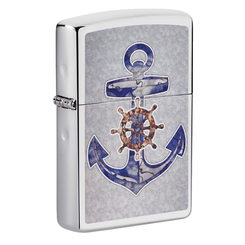 Zippo Anchor and Helm Design, High Polish Chrome Finish, Windproof Lighter #49411