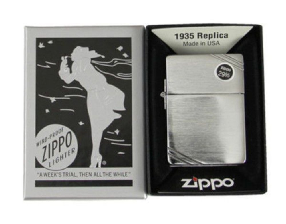 Zippo 1935 Replica With Slashes, Brushed Chrome, Genuine Windproof