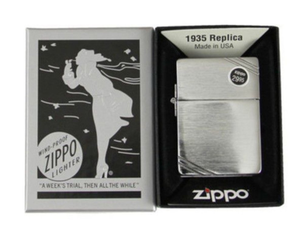 Zippo 1935 Replica With Slashes, Brushed Chrome, Genuine Windproof Lighter #1935