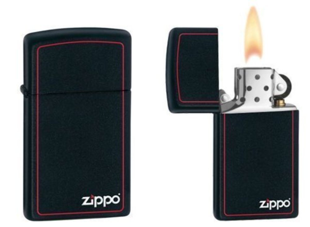 Zippo Red Border Lighter, Black Matte, w/ Zippo Logo, Slim, Windproof #1618ZB