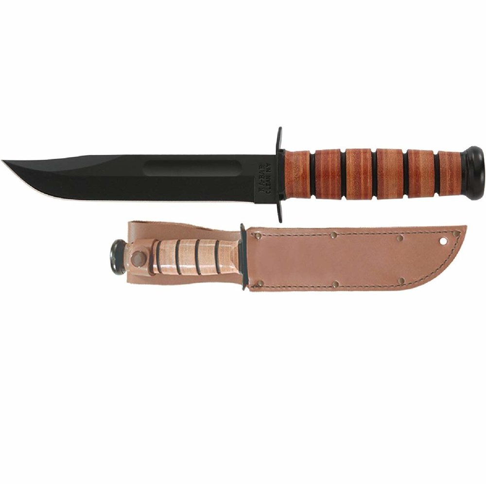 KA-BAR Single Mark, 7" Fixed Blade + Blank Leather Sheath, Made in USA #1320