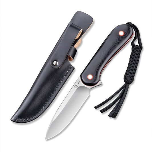 CIVIVI Elementum Fixed Blade Knife + Black Leather Sheath + Paracord #C2104A