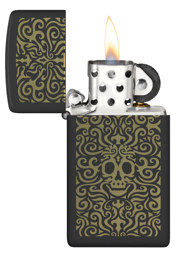 Zippo Slim Medusa Skull Design, Black Matte Laser Engraved Lighter #48564