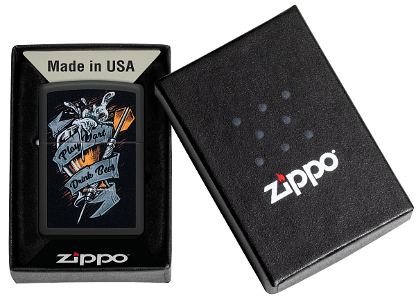 Zippo Play Darts Drink Beer, Black Matte Lighter #48679