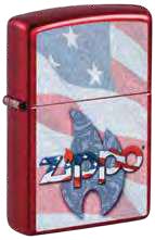 Zippo USA Flag Zippo Logo Design, Candy Apple Red Finish Windproof Lighter #49781