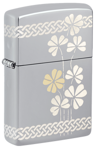 Zippo Four Leaf Clover 360 Design, High Polish Chrome Lighter #48586