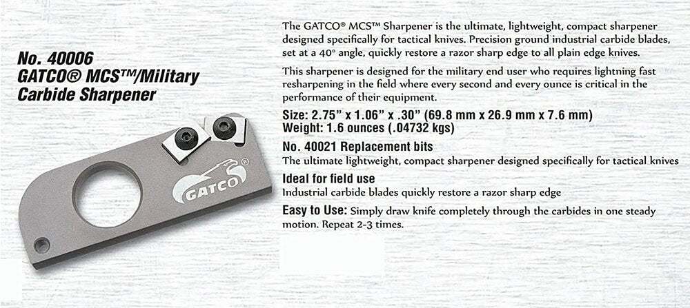 Gatco Military Tungsten Carbide Knife Sharpener, Lanyard Hole, Clam Pack #40006