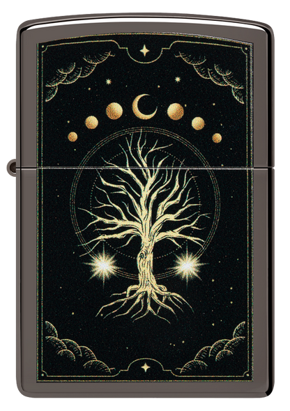 Zippo Spiritual Tree Moon Phases, Black Ice Lighter #48636