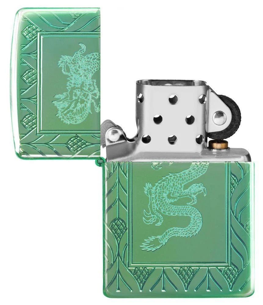 Zippo High Polish Green Elegant Dragon, Deep Carve Armor Lighter #49054