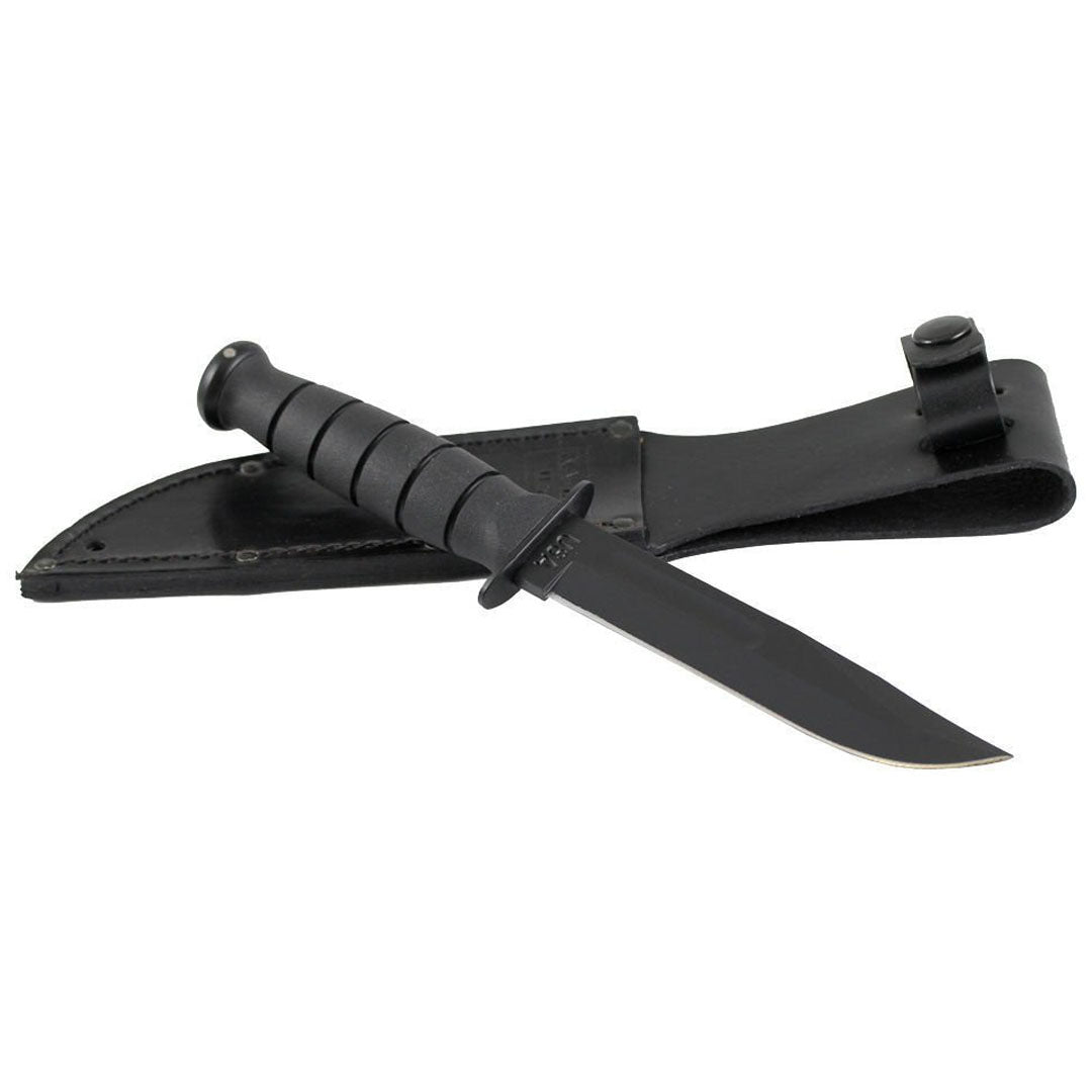 KA-BAR Short KA-BAR, Black Leather Sheath, Straight Edge Knife #1256