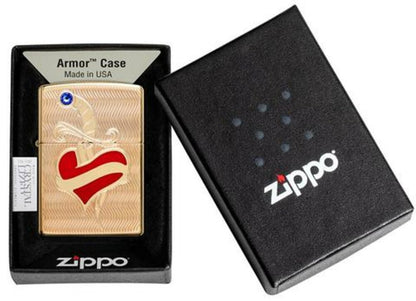 Zippo Heart and Sword Emblem Deep Carved, High Polish Brass Armor Lighter #49303