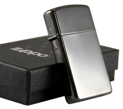 Zippo Slim Ebony Classic High Polish Black Finish, Genuine Lighter #28123