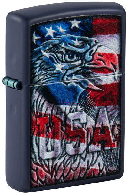 Zippo USA Eagle and Flag, Navy Matte Finish Lighter #48189