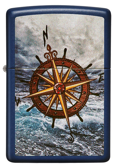 Zippo Compass Design, Navy Matte Finish, Windproof Lighter #49408