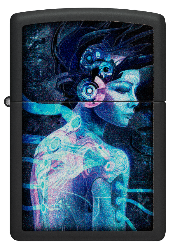 Zippo Cyberpunk Girl Black Light Design, Black Matte Lighter #48517