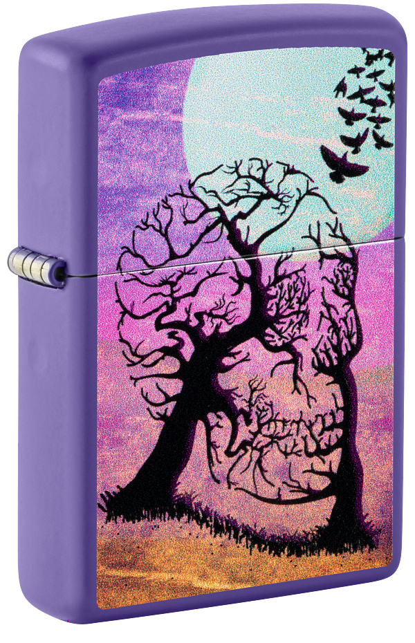 Zippo Skull in Tree Illusion, Purple Matte Lighter #48638