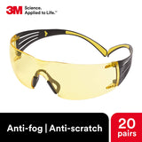 3M SecureFit Protective Eyewear, Amber Anti-Fog Lens 20 PACK #SF403SGAF-YEL_20