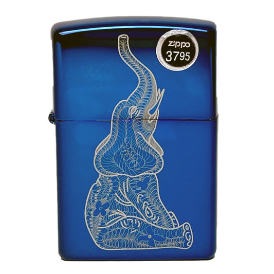 Zippo Zentangle Elephant Design,  High Polish Blue Lighter #20446-095799