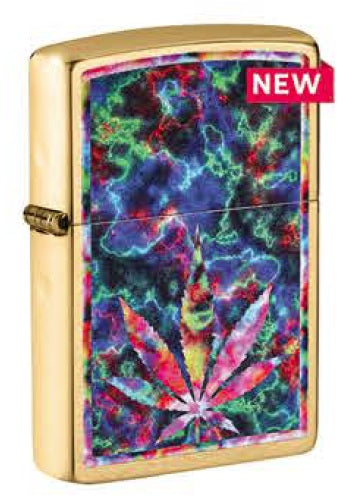Zippo Cannabis Leaf Design, Brushed Brass Finish, Windproof Lighter #49398