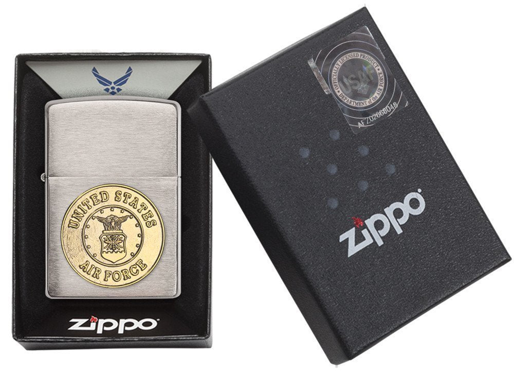 Zippo Air Force Crest Emblem, Military, Brushed Chrome Windproof Lighter #280AFC