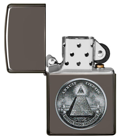 Zippo American Dollar Design, Black Ice Finish Lighter #49395