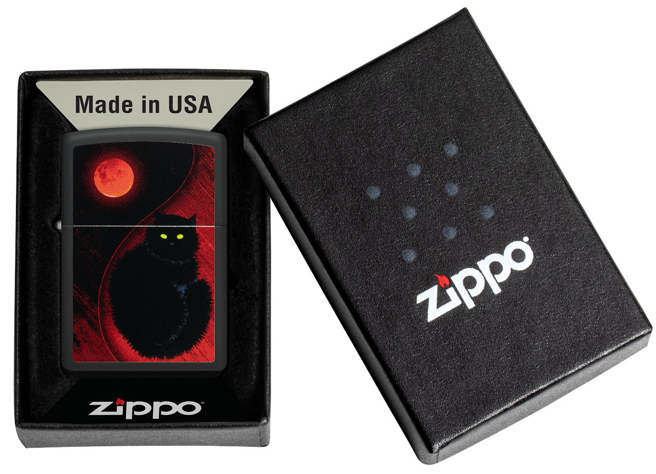 Zippo Black Cat Bad Luck, Black Matte Finish Lighter #48453