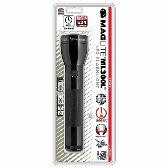MAGLITE ML300L LED Flashlight, 524 Lumens, 2-Cell D, Made in USA #ML300L-S2016